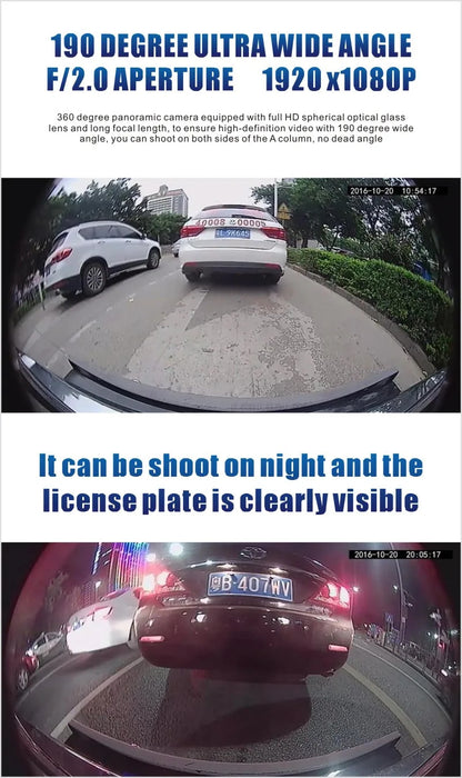 Cross-Border5Inch 360360-degree Dash Cam Front and Rear HD Dual Lens Parking24Hourly Reverse Image