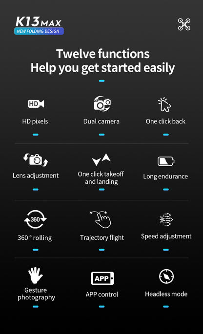 Cross-Border K13MAX Foldable Drone HD Dual Camera Aerial Photography Altitude Hold Quadcopter Remote Control Aircraft Drone