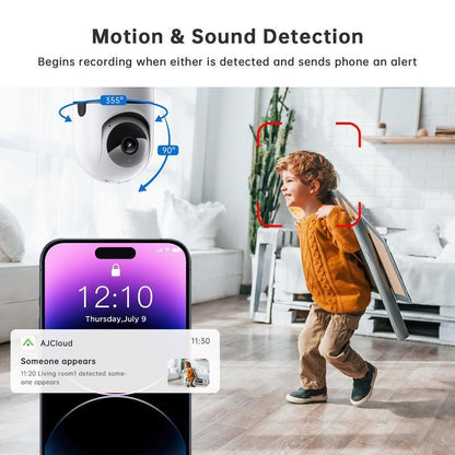 2MP Smart WiFi Pan-Tilt Security Camera with Human Detection, 2-Way Audio, IR Night Vision, IP64, Cloud/TF Storage, White