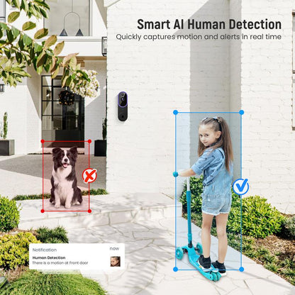 Smart 1080P Video Doorbell Camera Wireless, AI Human Detection, Live View, 2-Way Audio, Included Chime, Night Vision, 2.4G Wi-Fi, Cloud Storage, Indoor/Outdoor Surveillance Cam (Purple)