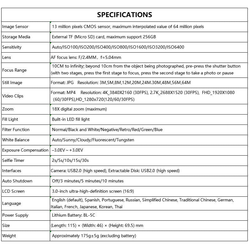 4K 64MP Digital Camera, 3.0 Inch 180° Flip Screen Vlogging Camera With LED Fill Light, 18X Digital Zoom Camera With Rechargeable Battery, 32GB TF Card