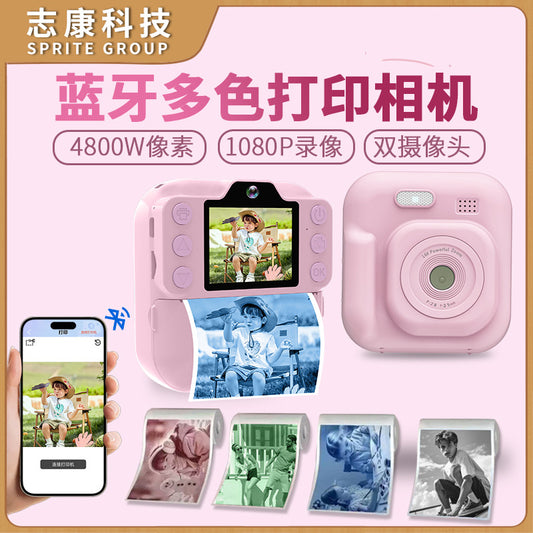 Cross-Border Children's Camera Dual-Shot Bluetooth Multi-Color Printing Camera Girl's Birthday Gift Mobile Printing Polaroid