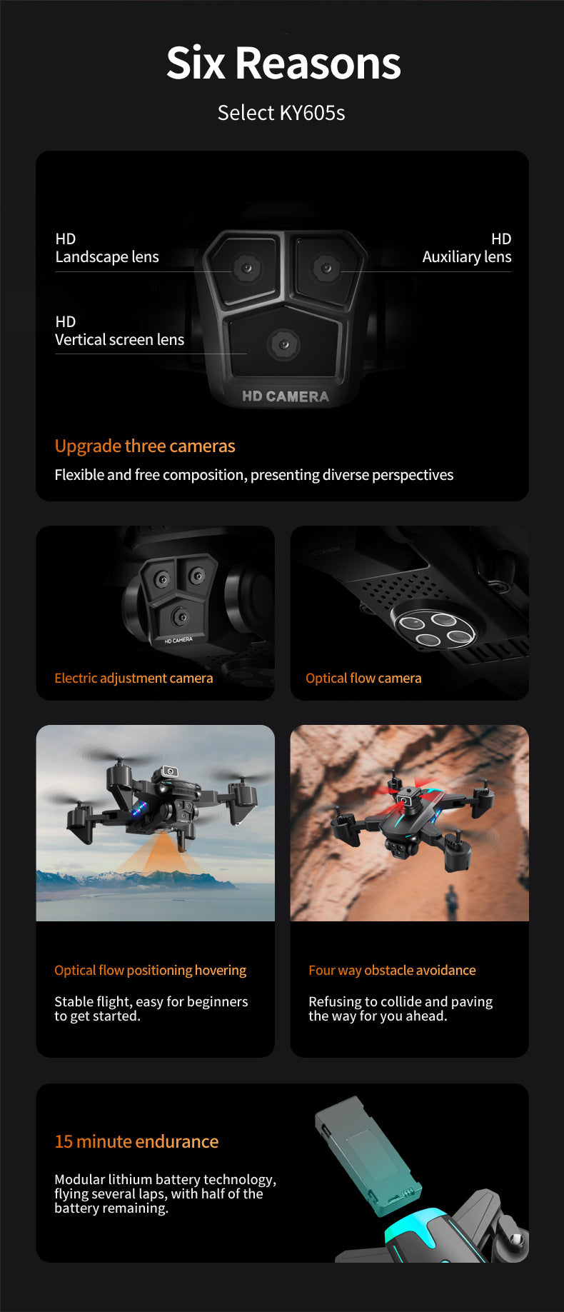 Cross-Border KY605S Drone Three-Camera Aerial Photography Four-Sided Obstacle Avoidance Remote Control Aircraft Optical Flow Positioning Quadcopter