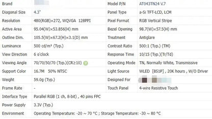 AT043TN24V.7 AT043TN25V.2 4.3-inch Original LCD Display Screen