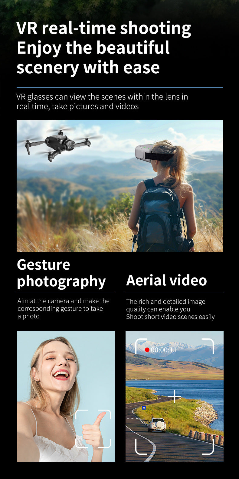 Cross-border Drone E4Foldable HD Aerial Photography Quadcopter VR Glasses Image Transmission Remote Control Airplane drone