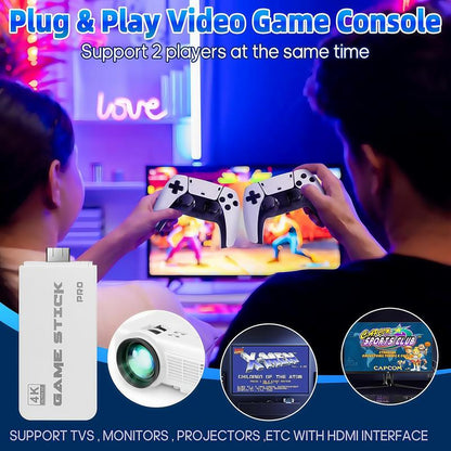 2025 Upgrade Retro Game Console Stick Pro,20000+ Games,Plug and Retro Play Video Games for TV,4k Hdmi Output Game Stick,Retro Game Stick(Whtie64GB) super  nes