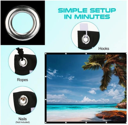 TUOGTCI 72” 16:9 Portable Projection Screen with Stand, Foldable Double Sided Polyester Fiber, Wrinkle Resistant, Washable, For Home Theater, Travel Projector - No Charging, Wireless Free, No Batteries Required