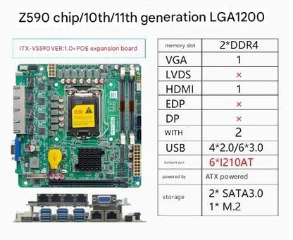 Z590 Motherboard Mini-ITX SBC IPC Mainboard Industrial Board Mini ITX Support 10/11th LGA1200 CPU 2*COM 2~6*LAN i210 PS/2 VGA