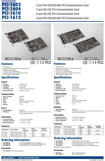 PCI-1602C/1602B Industrial Communication Card 2 Ports RS-232/485 Including Isolation PCI Communication Card