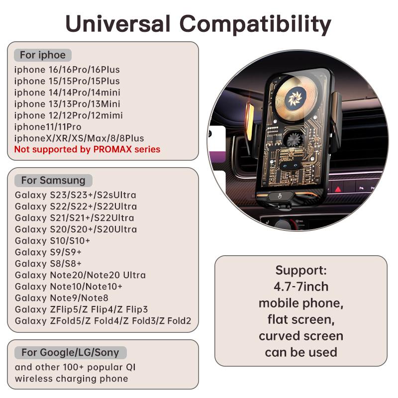 Wireless Car Charger Fast Auto Clamping Car Charger Phone Holder fit iPhone Pro  tags Smartphone Cellphone Charging Electronic magnetic 360 rotating Lightning Bracket