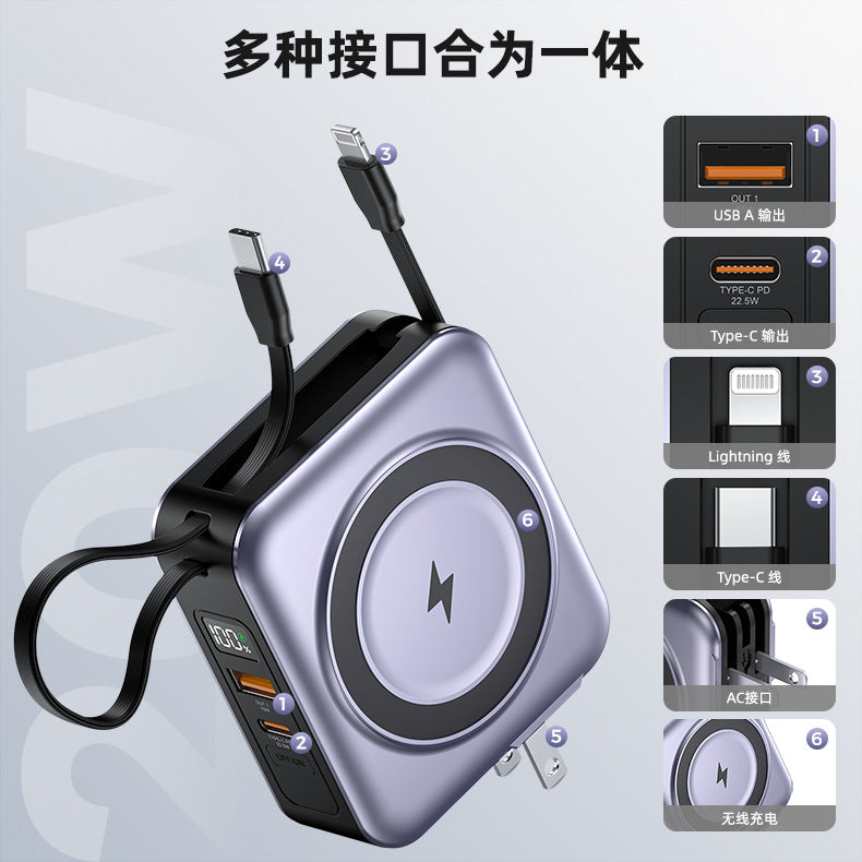 New power bank six-in-one magnetic wireless charger with built-in cable multifunctional AC Plug10000Mah Large Capacity