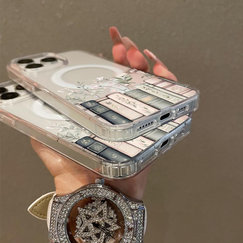 Soft Girl Magnetic Case for iPhone11/12/13/14/15/16/17/promax, Floral Bookshelf Lightweight, Drop-Proof, MagSafe Compatible | Perfect for Teen Girls