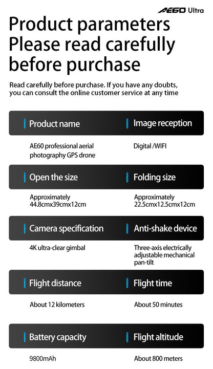 AE60High-definition professional aerial photography drone with touchscreen, digital image transmission, automatic return, and airdrop capability GPS Remote control aircraft