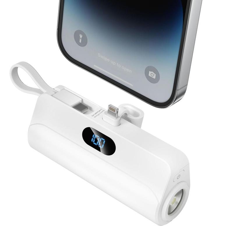 5000mAh Portable Mini Power Bank with Built-in Cables, Mobile Power Bank Charger with LED Digital Display & Flashlight, Suitable for iPhone 15/14/13, Galaxy S21 & More, Phone Accessories, Electronics Accessories