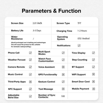 SIMSONLAB 2.01 Inch Smart Watch with Silicone Case, Fashionable Wearable Device for Men & Women, Support BT Calling and NFC Function, Multi-sport Modes Fitness Tracker