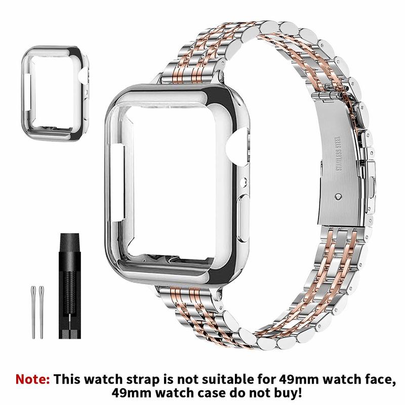 Women's Watch Band & Soft Protective Case & Tools (1 Set), Stainless Steel Smart Watch Bands, Compatible with Apple Watch 9/8/7/6/5/4/3/2/1/SE/SE2 Series, Wearable Accessories, Electronics Accessories