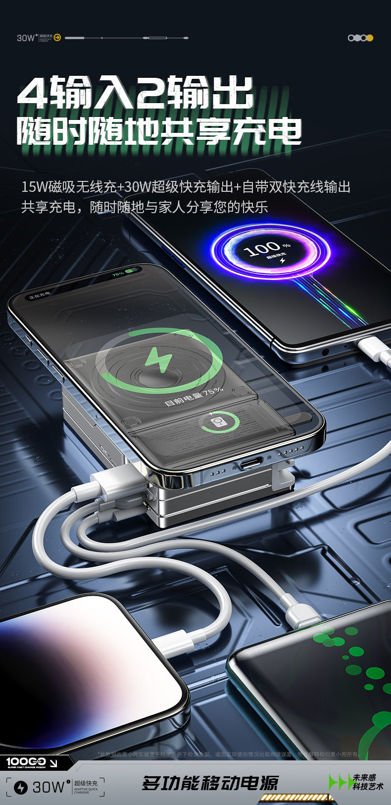 AC Plug Charger30W Super fast charging portable power bank with stand cross-border magnetic charger