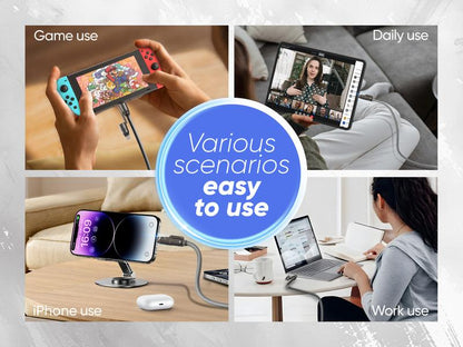 NEW - MAGIC JOHN USB Type C Charging Cable, 4 in 1 Function, 65W Fast Charging, Liquid Silicone and Aluminum Alloy Material, Braided Data Cable, Black & Gray