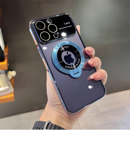 Suitable for iPhone 15 14 13 12 11 Pro Max Plus Transparent Magnifying Glass Phone Case Apple 14 Pro Max Window Magnetic Stand Protective Cover 13