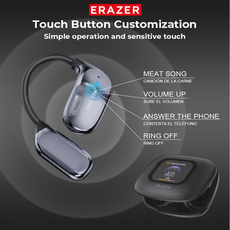 ERAZER XF23 OWS Earbuds UVC Ultravilet Disinfection Touch Screen Wireless Bluetooth Headphones HIFI Stereo Headset for Gaming Travel Sports,Built-in Mic
