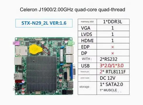 J1900 J1800 NANO Motherboard SBC IPC Mainboard industrial with Celeron Quad Core DC-12V 2-COM Optional 2xGbE LAN  LVDS VGA
