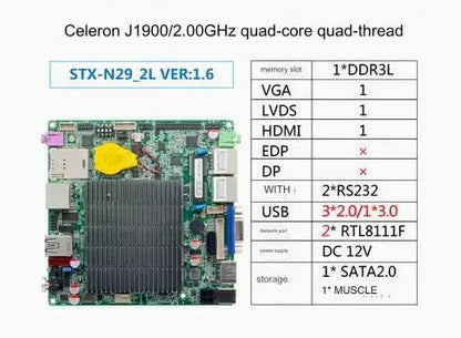 J1900 J1800 NANO Motherboard SBC IPC Mainboard industrial with Celeron Quad Core DC-12V 2-COM Optional 2xGbE LAN  LVDS VGA