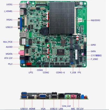 J3160 Mini-ITX Motherboard Celeron Intel CPU IPC SBC Embedded Fanless Ultra-thin Mainboard with 6*COM LAN LPT PS/2 DC-12V DDR3