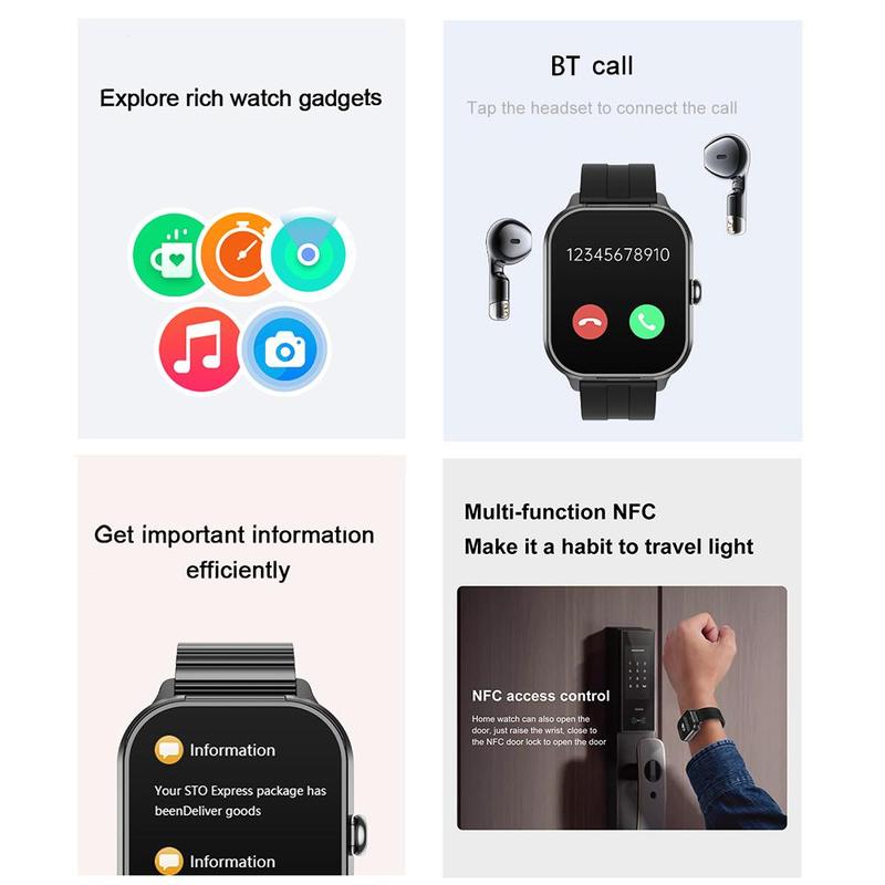 SIMSONLAB 2.01 Inch Smart Watch with Silicone Case, Fashionable Wearable Device for Men & Women, Support BT Calling and NFC Function, Multi-sport Modes Fitness Tracker