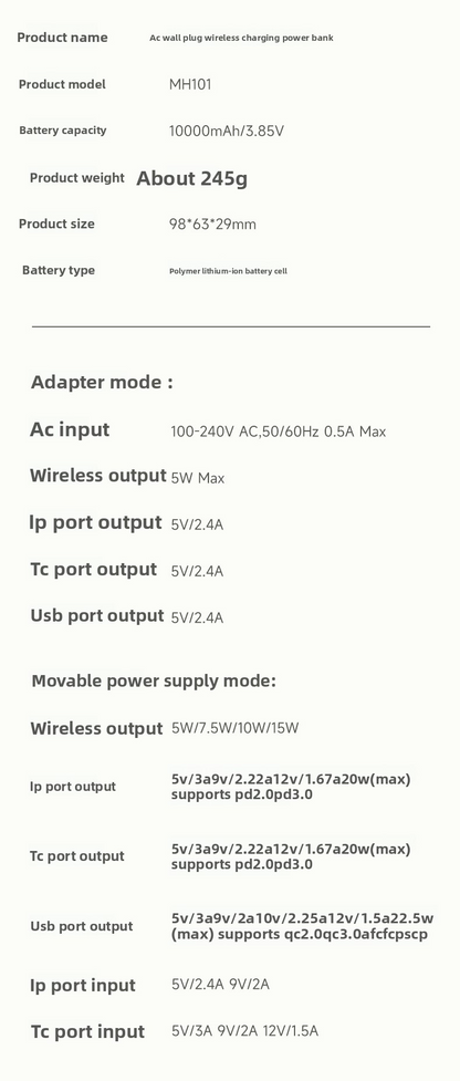 Power Bank AC Power Bank 35W Fast Charging with Built-in Cable Portable Power Supply Magnetic Wireless Charging Stand Multi-Function