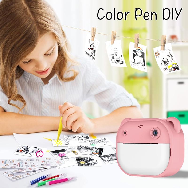 Instant Camera, Portable Camera, Digital Camera, Multifunctional 1080P HD Dual-Camera Kids Instant Print Camera, Includes Storage Card & Thermal Paper Roll, Birthday Gift