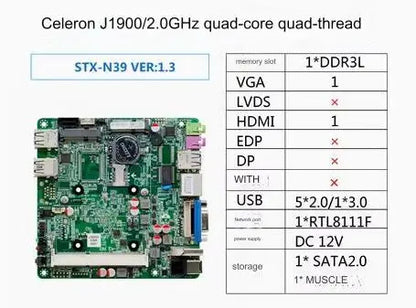 J1900 N2805 NANO Motherboard SBC IPC Mainboard industrial with Celeron Quad Core DC-12V Optional 2xGbE LAN  VGA 1-COM