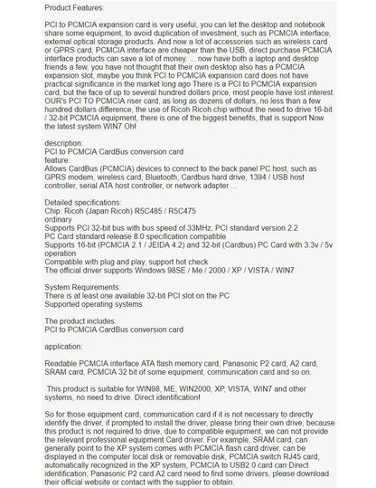 PCI to PCMCIA P2CB485 New PCI-PCMCIA PC Card ATA P2 A2 Card SRAM card Reader supports 16/32bit CARDBUS functioRicoh R5C485 Chip