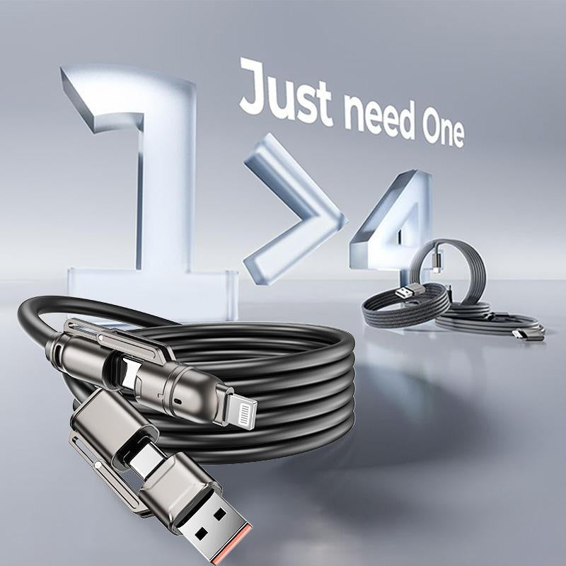 NEW - MAGIC JOHN USB Type C Charging Cable, 4 in 1 Function, 65W Fast Charging, Liquid Silicone and Aluminum Alloy Material, Braided Data Cable, Black & Gray