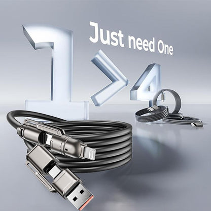 NEW - MAGIC JOHN USB Type C Charging Cable, 4 in 1 Function, 65W Fast Charging, Liquid Silicone and Aluminum Alloy Material, Braided Data Cable, Black & Gray
