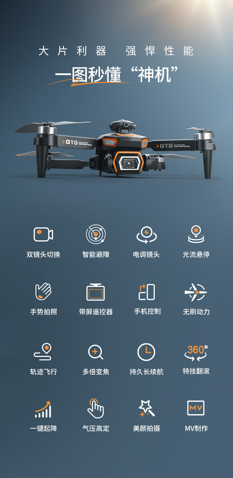 Cross-Border GT5MAX Drone with screen control, optical flow positioning, quadcopter with brushless motor, remote control airplane toy
