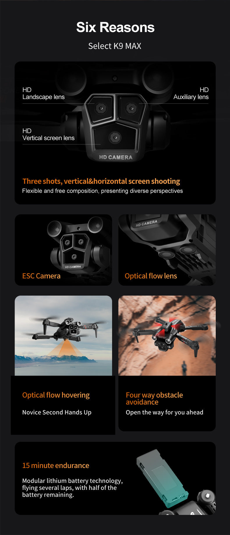 Cross-Border K9MAX Drone Aerial Photography Three Lens Four Axis Aircraft Optical Flow Obstacle Avoidance Remote Control Aircraft Toy drone