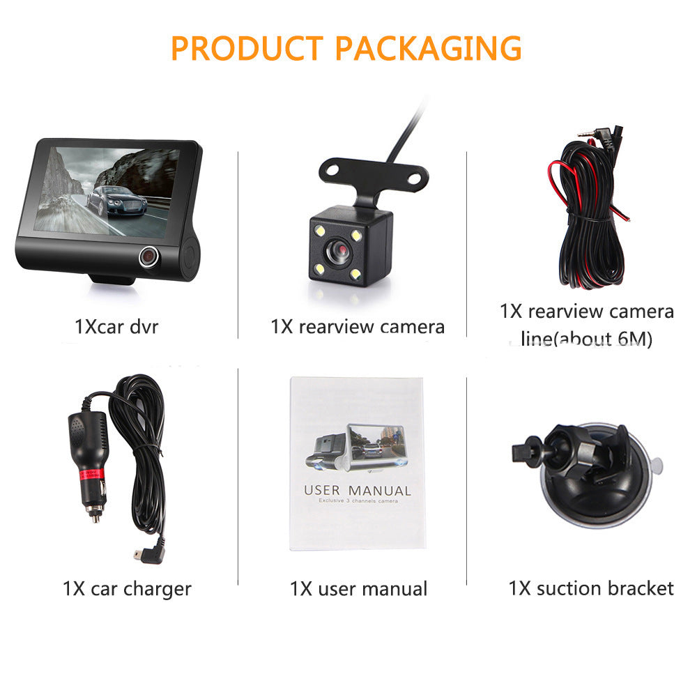 Three Lens4Inch Hd1080P Parking Monitoring In Stock Wholesale Foreign Trade Hot Selling Gravity Sensing Driving Recorder