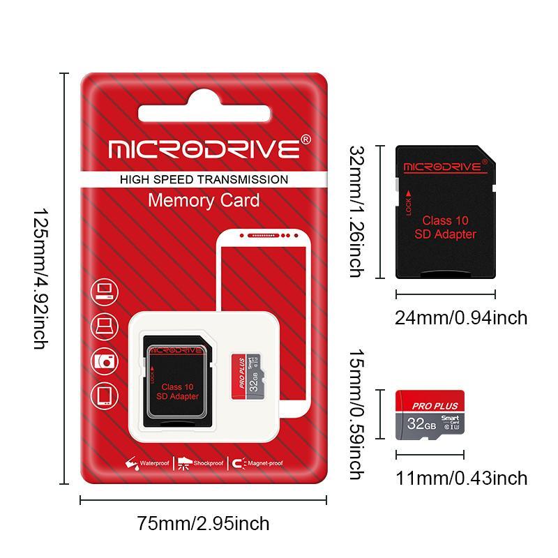 MICRODRIVE Micro TF SD Card, 1 Count 16GB/32GB/64GB/128GB/256GB Memory Card, Flash TF Cards with SD Adapter, Accessories for Tablets and Camera