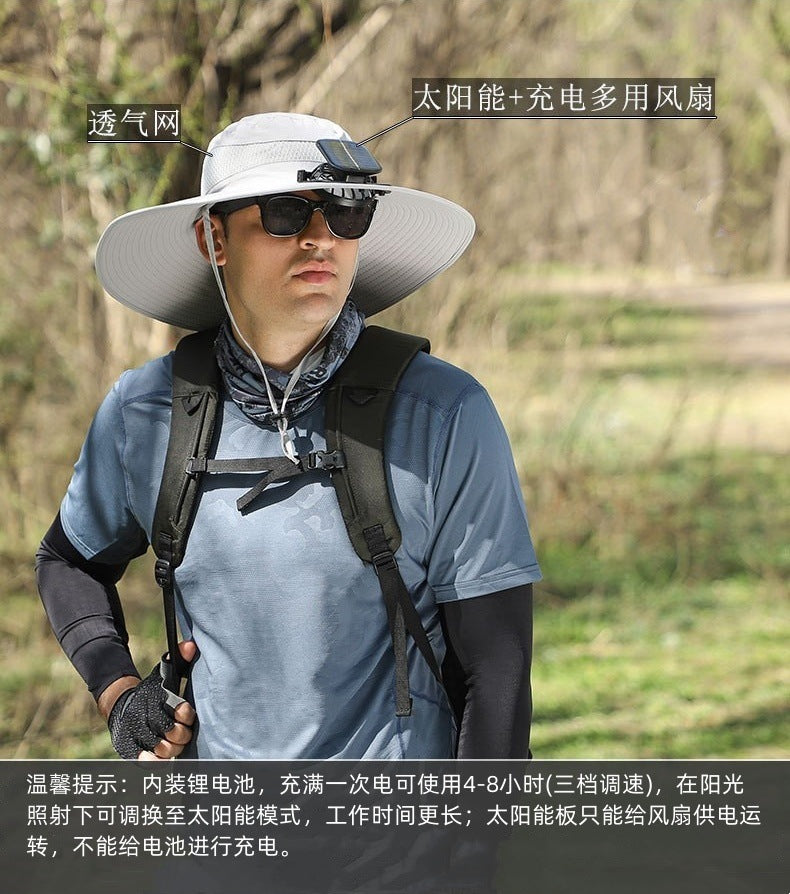 Foreign Trade Hot Item Solar Hat Rechargeable Dual Fan Men's Fishing Fisherman Hat Outdoor Sun Hat Sun Protection Hat