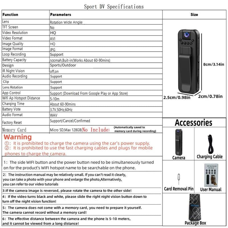 Wireless Vlog Body Camera, Wearable Body Cam with Night-Vision & 180° Rotation Lens, Portable Sport DV Camcorder for Outdoor Sport Skiing Cycling Hiking, Boyfriend Gift