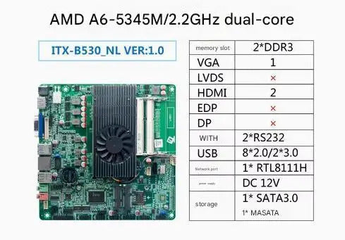 A6-5345M Mini-ITX Motherboard Onboard CPU A70 IPC SBC Embedded Ultra-thin Mainboard with 2COM LAN DC-12V VGA LPT DDR3