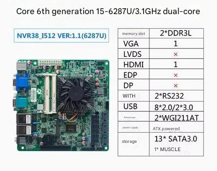 i5-6287U NAS Motherboard Mini-ITX SBC IPC Mainboard Industrial Board Mini ITX Server IPFS MSAS 13*SATA 2*COM 2*LAN i211 PS/2 VGA