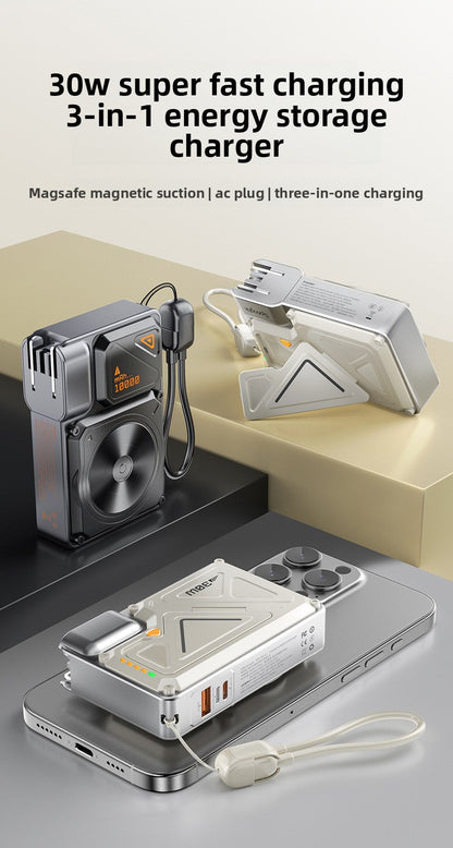 Power Bank AC Power Bank 35W Fast Charging with Built-in Cable Portable Power Supply Magnetic Wireless Charging Stand Multi-Function