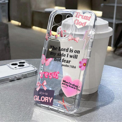 Faith Over Fear Psalm Christian Aesthetic TPU Pattern Phone Case for iPhone 15 16 14 Pro Max 13 12 11 XR XS Plus Non-Yellowing Clear Crystal Drop-proof Protection Slim Silicone Cover Cellphone Protective