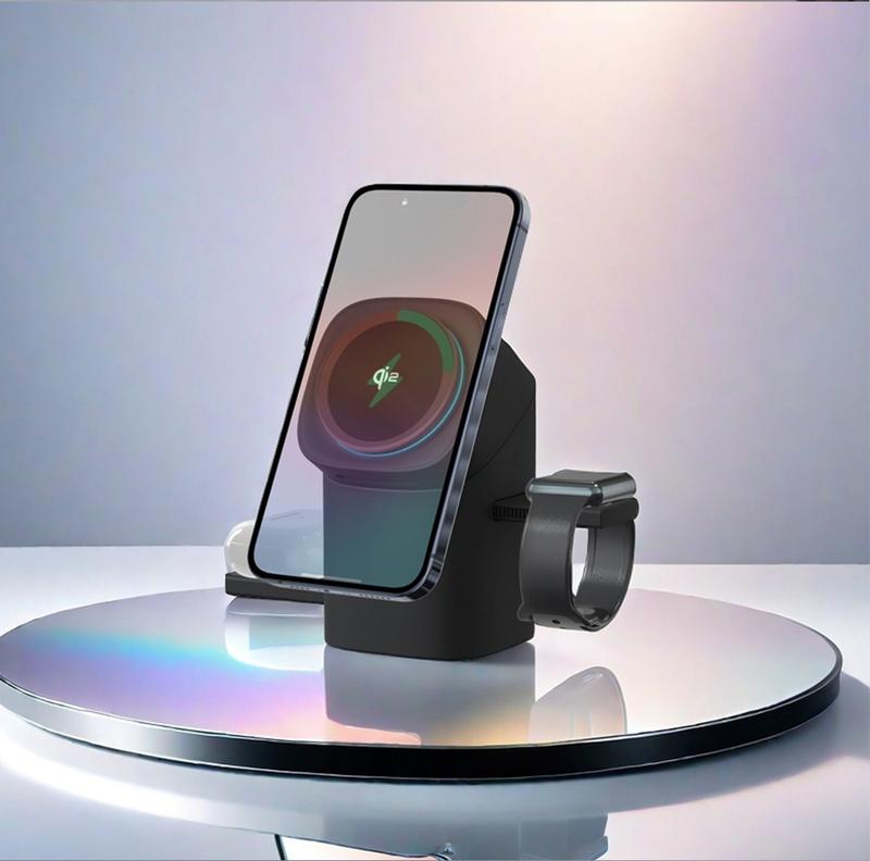 Three in one wireless charger, fast charging, Qi2 certified, suitable for iPhone, iWatch, AirPods headphone charging stations, touch pop-up charging, easy to carry wireless charger,Wireless Multi-Device Charging touch pop-up charging,Gifts,Mother's Day