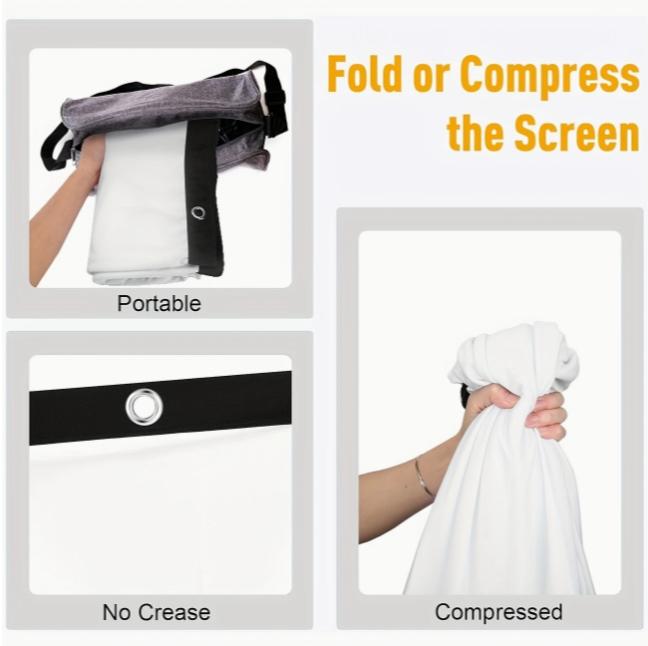 TUOGTCI 72” 16:9 Portable Projection Screen with Stand, Foldable Double Sided Polyester Fiber, Wrinkle Resistant, Washable, For Home Theater, Travel Projector - No Charging, Wireless Free, No Batteries Required