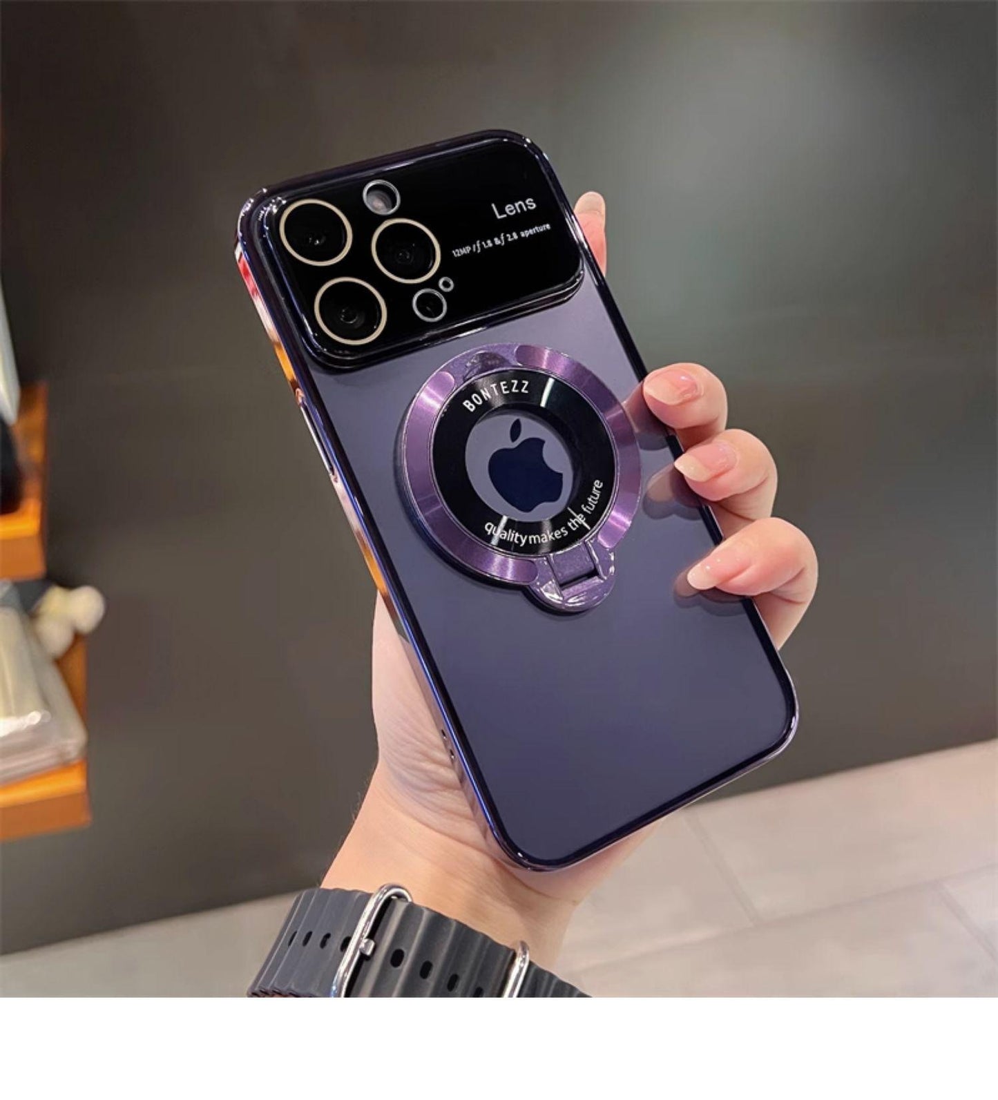 Suitable for iPhone 15 14 13 12 11 Pro Max Plus Transparent Magnifying Glass Phone Case Apple 14 Pro Max Window Magnetic Stand Protective Cover 13