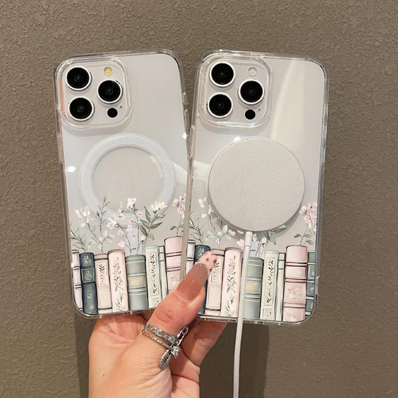 Soft Girl Magnetic Case for iPhone11/12/13/14/15/16/17/promax, Floral Bookshelf Lightweight, Drop-Proof, MagSafe Compatible | Perfect for Teen Girls