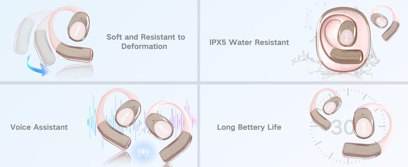 ZIHNIC S09 Wireless OWS Headphones，Bluetooth Open Ear earphones with Minc，Long Battery Life，Wireless Earbuds Headset Portable earbuds