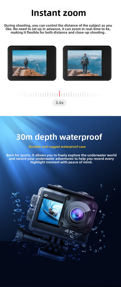 Cross-border 4k waterproof sports camera HD outdoor shooting riding underwater helmet camera sports camera factory